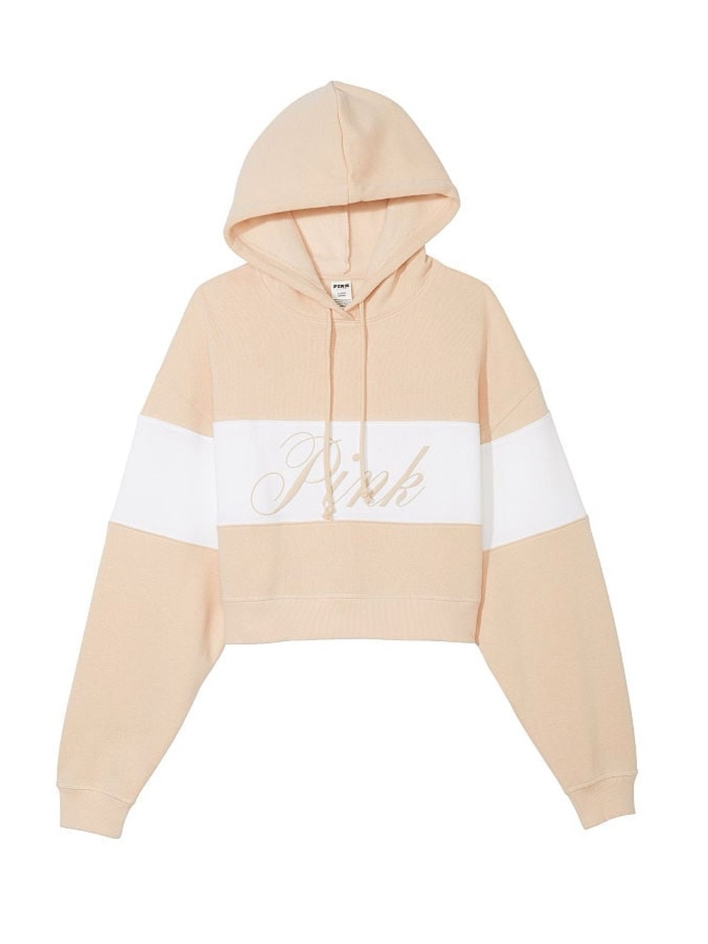 New VS Pink Canvas Cream Fleece Hoodie Size Small Victoria’s Secret Pullover